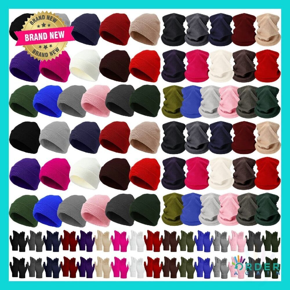 Winter Beanie Hat Scarf Gloves Set Knit Fleece Warm Accessories Bulk